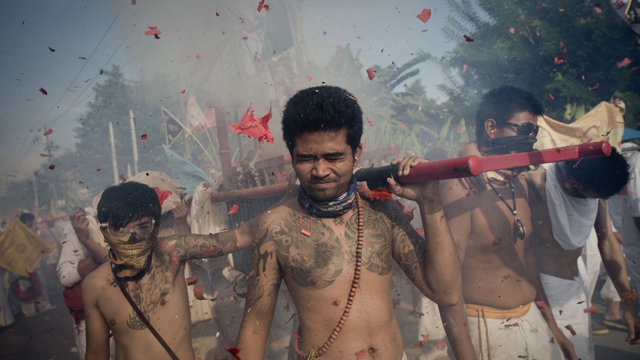 The only meat being skewered here is human, thanks to graphic displays of piercing and other unusual displays of devotion at this festival with animal-friendly catering.