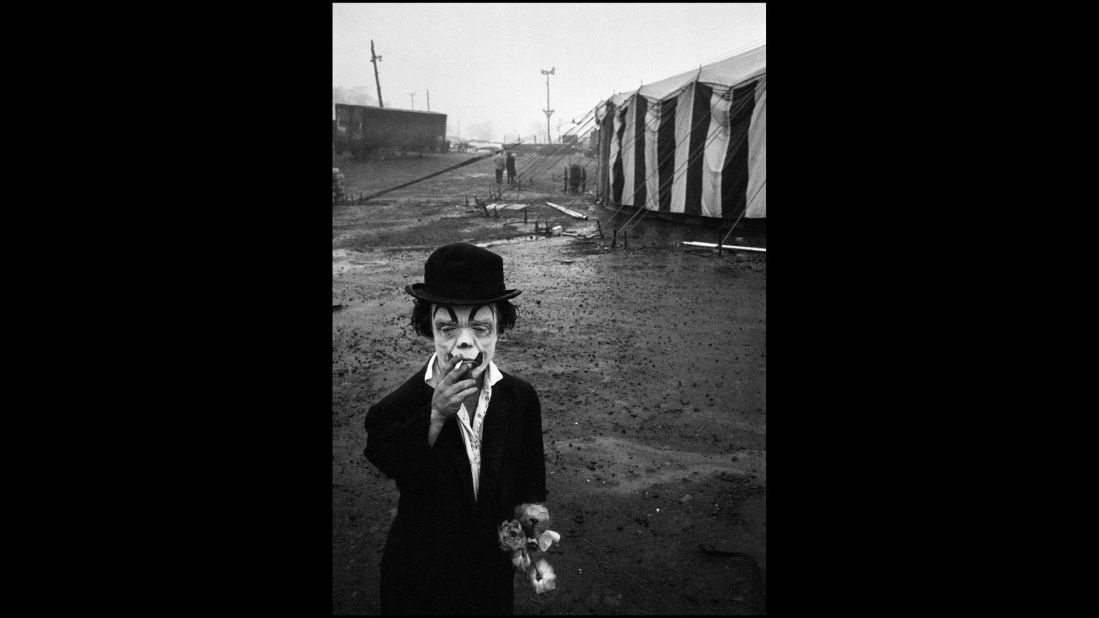 Jimmy Armstrong, a circus performer, smokes in Palisades, New Jersey, in 1958.
