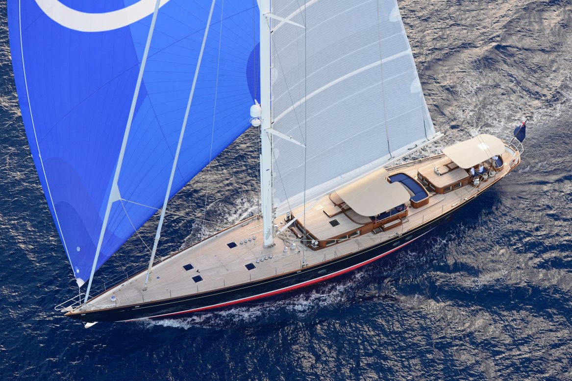 The 38.8m sloop was designed by Andre Hoek Naval Architects and built by Claasen Shipyards in The Netherlands.