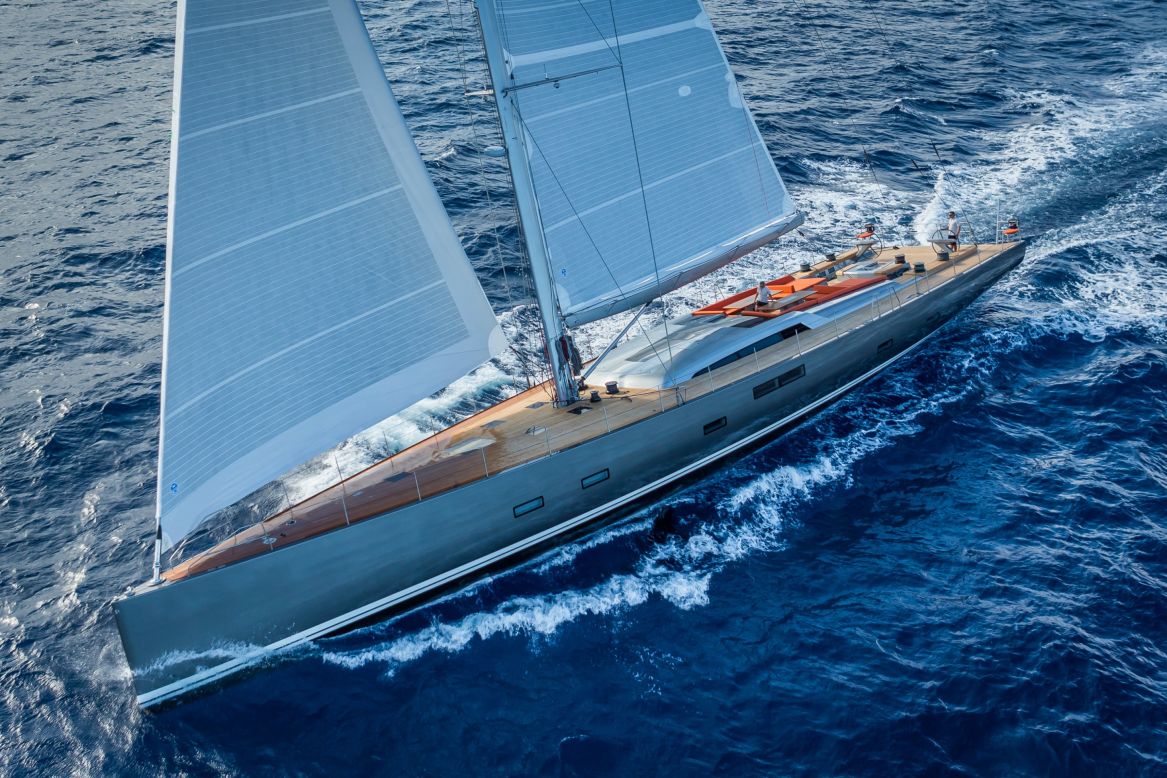 This 35-meter racer/cruiser is a thoroughbred and hit an impressive speed of 24.8-knots during her first crossing of the Atlantic. But she doesn't lack luxury -- a 200-bottle wine cellar, six fridges, two freezers, a pumping sound system and an opening transom that converts to a bathing platform add to the fun.