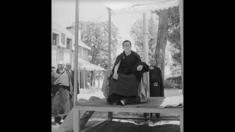The Dalai Lama, <a href="http://www.cnn.com/2015/02/22/world/gallery/dalai-lama/" target="_blank">Tibet's spiritual leader,</a> sits under a canopy in Mussoorie, India, on May 19, 1959. It was the first time he had posed for photographers since fleeing from the Chinese army in March of that year. China invaded Tibet in 1950, making historical claims on the region.