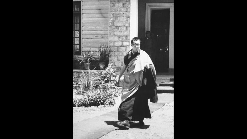 The Dalai Lama comes out of his house to address a religious congregation on May 22, 1959. He was 24 years old.