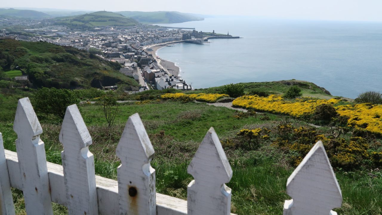 The Welsh seaside resort of Aberystwyth, seen from the top of Constitution Hill.