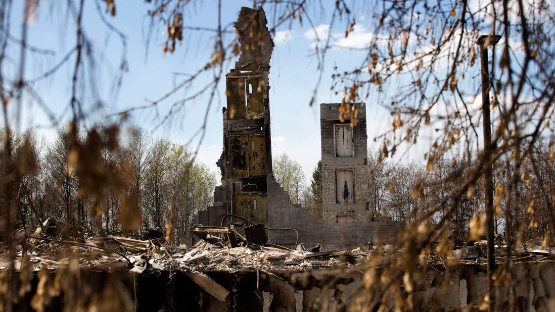 Remains of a building stand in the neighborhood of Abasand in Fort McMurray on May 13.