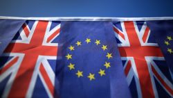 KNUTSFORD, UNITED KINGDOM - MARCH 17:  In this photo illustration, the European Union and the Union flag sit together on bunting on March 17, 2016 in Knutsford, United Kingdom. The United Kingdom will hold a referendum on June 23, 2016 to decide whether or not to remain a member of the European Union (EU), an economic and political partnership involving 28 European countries which allows members to trade together in a single market and free movement across its borders for citizens.  (Photo by illustration by Christopher Furlong/Getty Images)