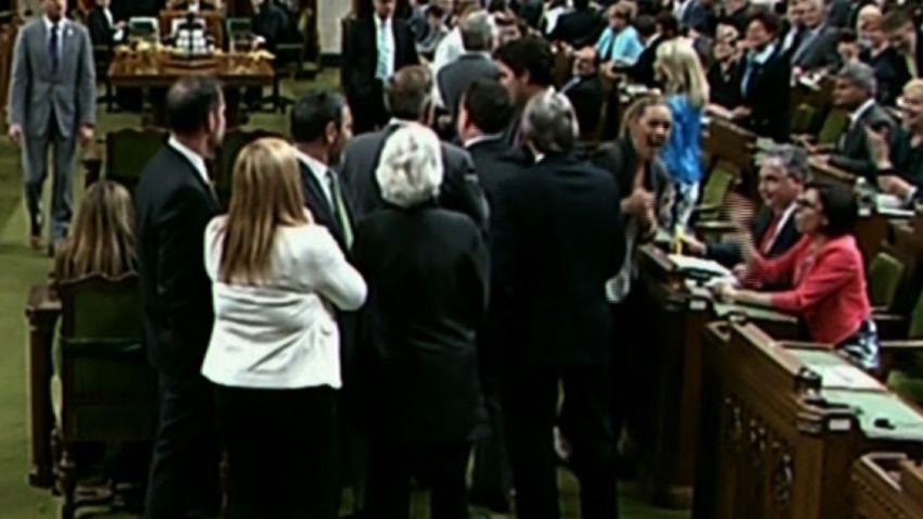 Tensions were high in the House of Commons Wednesday as Prime Minister Justin Trudeau pushed through a group of MPs, leading to a shouting match with NDP Leader Thomas Mulcair and accusations that the prime minister elbowed an NDP MP in the chest.        Date Shot: 5/18/2016      Shipping/Billing Info:            Description:     Projects:     None    Cost Center:     Atlanta National Desk / 20100101        Created By: jemoore    On: 1463611981    --------------------------------------------------------------------------------