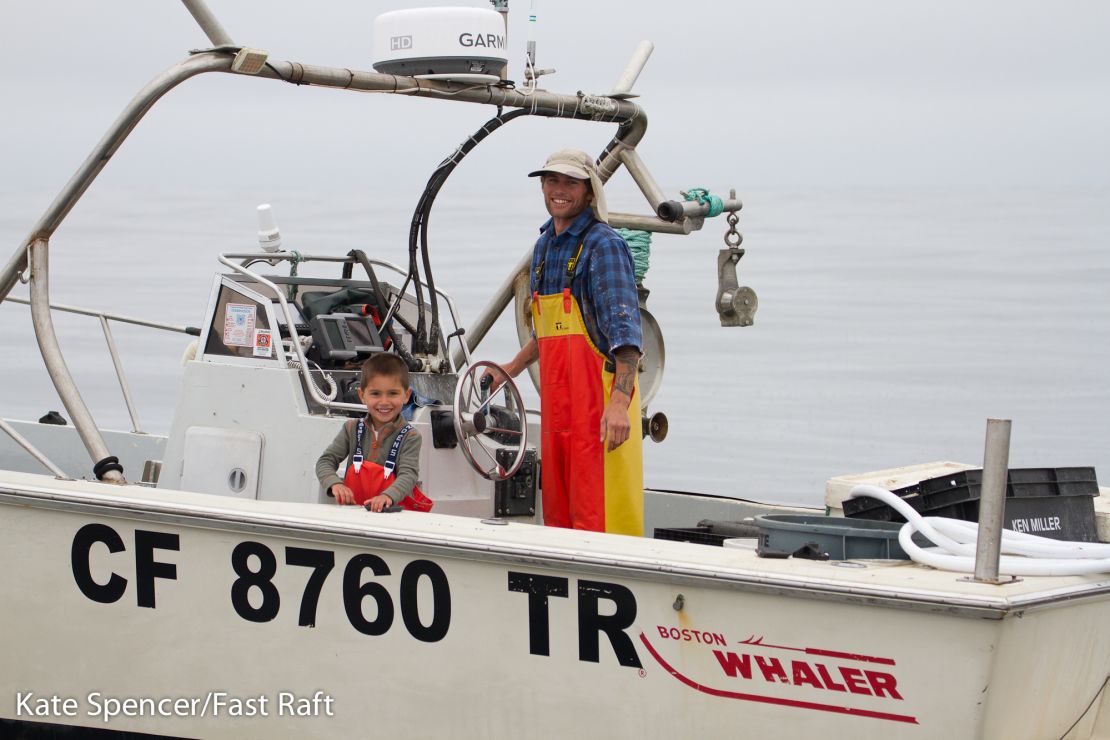 Fisherman Calder Deyerle and his son Miles helped save the ensnared humpback whale by alerting rescue teams 