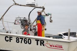 Fisherman Calder Deyerle and his son Miles helped save the ensnared humpback whale by alerting rescue teams 