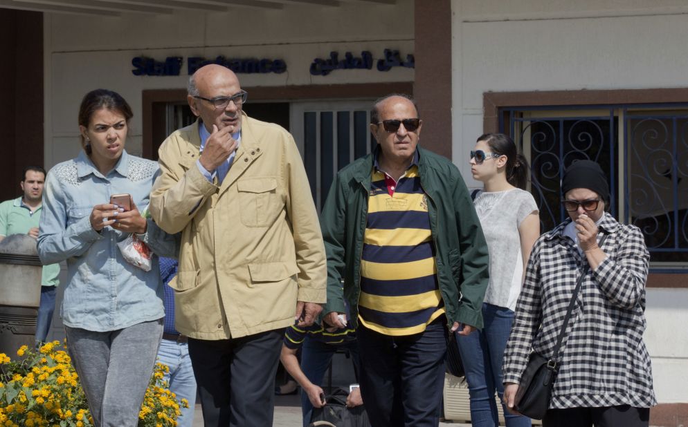 Relatives outside the crisis center at Cairo International Airport in Egypt. 