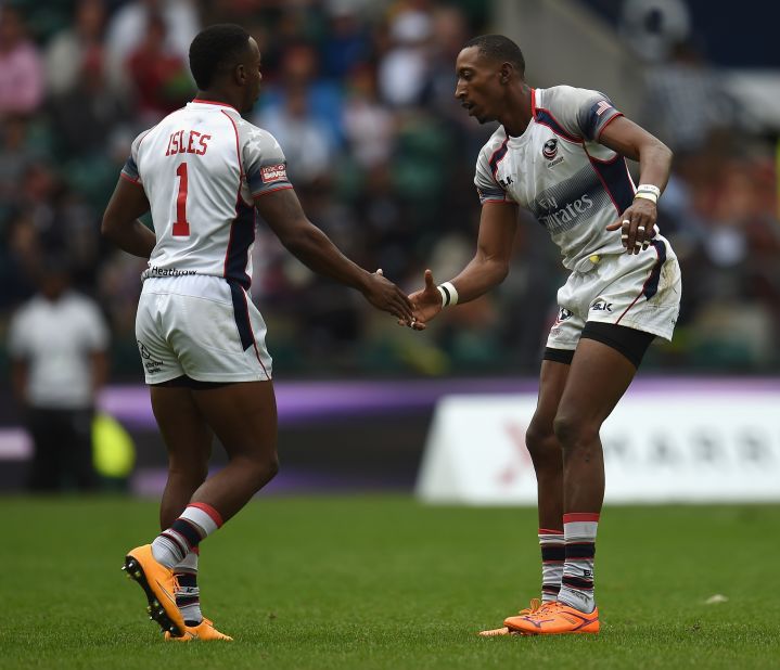 Perry Baker (right) is another of USA Sevens' speedy secret weapons. Friday likens the double act of Baker and Isles to "The Chuckle Brothers" -- a reference to the British comedy duo.