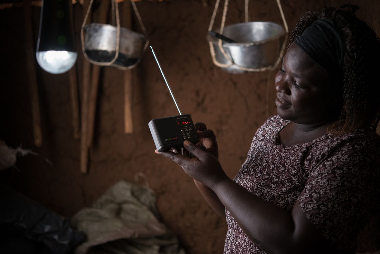 Kenyan company M-Kopa Solar provides solar-powered lighting, TVs and radios for people living off-grid. 