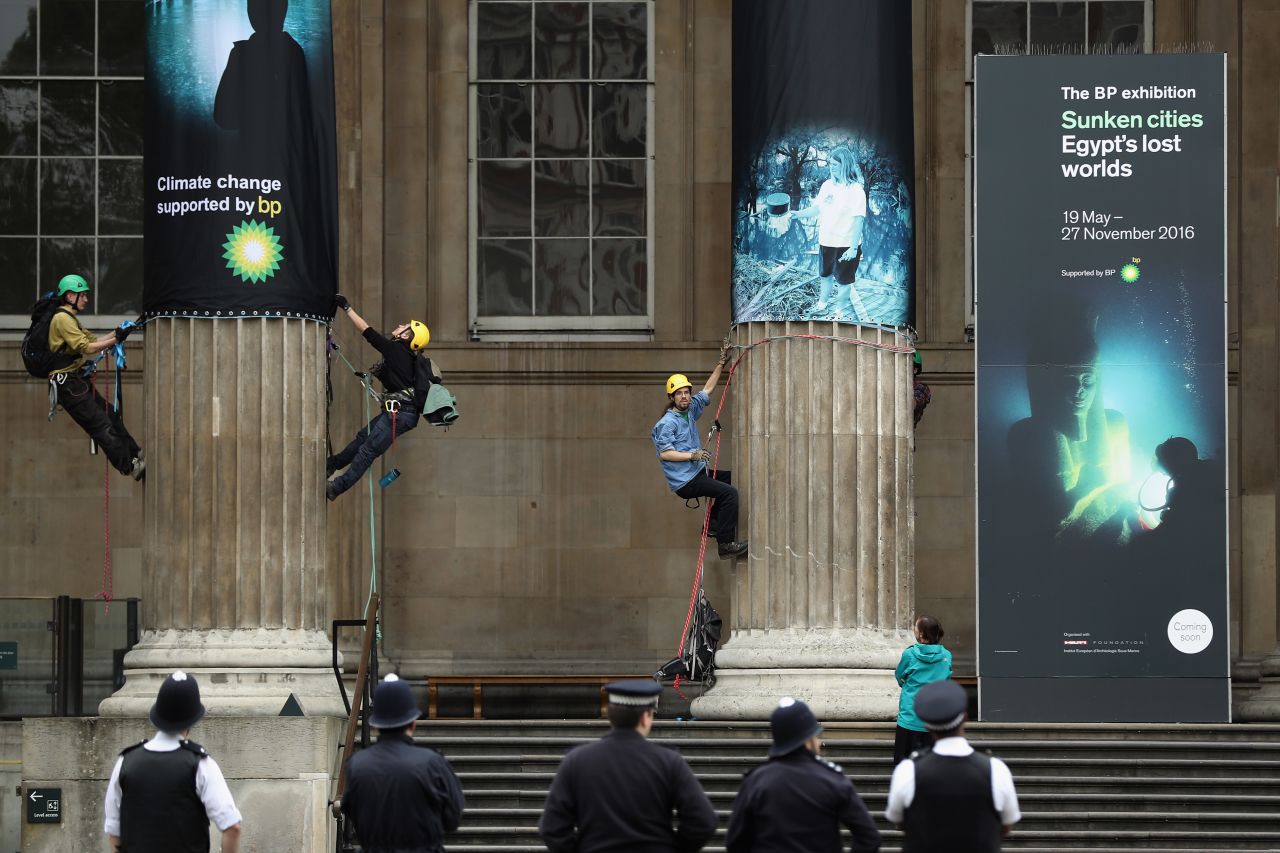 The protest was aimed at BP's sponsorship of one of the museum's new exhibits, Sunken Cities, which was to open today. 