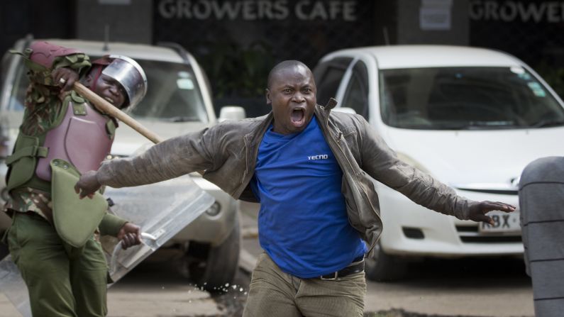An opposition protester yells as he is beaten by riot police in Nairobi, Kenya, on Monday, May 16. Police in Kenya's capital <a href="http://www.cnn.com/2016/05/17/africa/kenya-police-violence/" target="_blank">came under fire</a> for what critics said was a heavy-handed response to a largely peaceful opposition protest. Kenya's police chief has called for an internal investigation, according to Interior Ministry spokesman Mwenda Njoka.