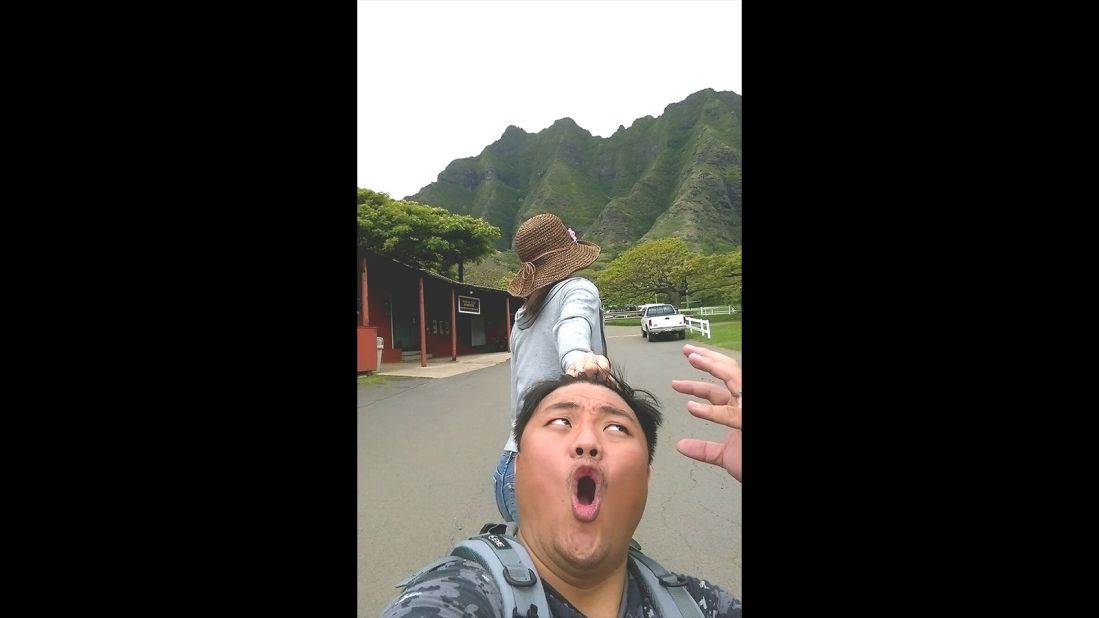 Agnes Chien and Forrest Lu visit the Kualoa Ranch in Hawaii during their honeymoon in May.