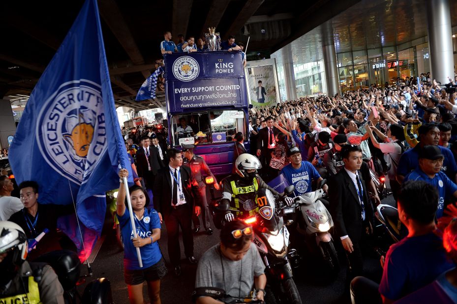 The streets of Bangkok became a sea of Leicester blue as vast crowds turned out to greet the English champions.