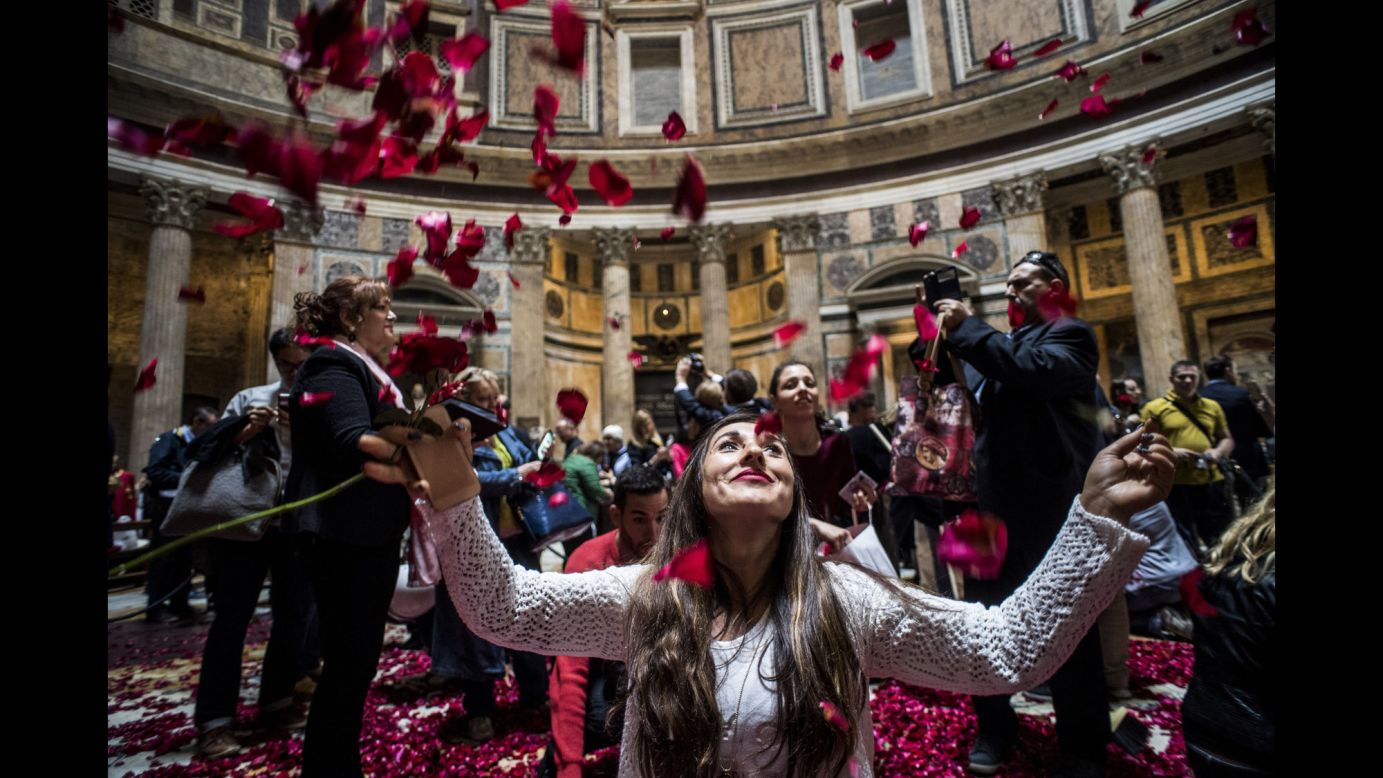 Rose petals rain down in Rome's Pantheon to celebrate the Pentecost holiday on Sunday, May 15.
