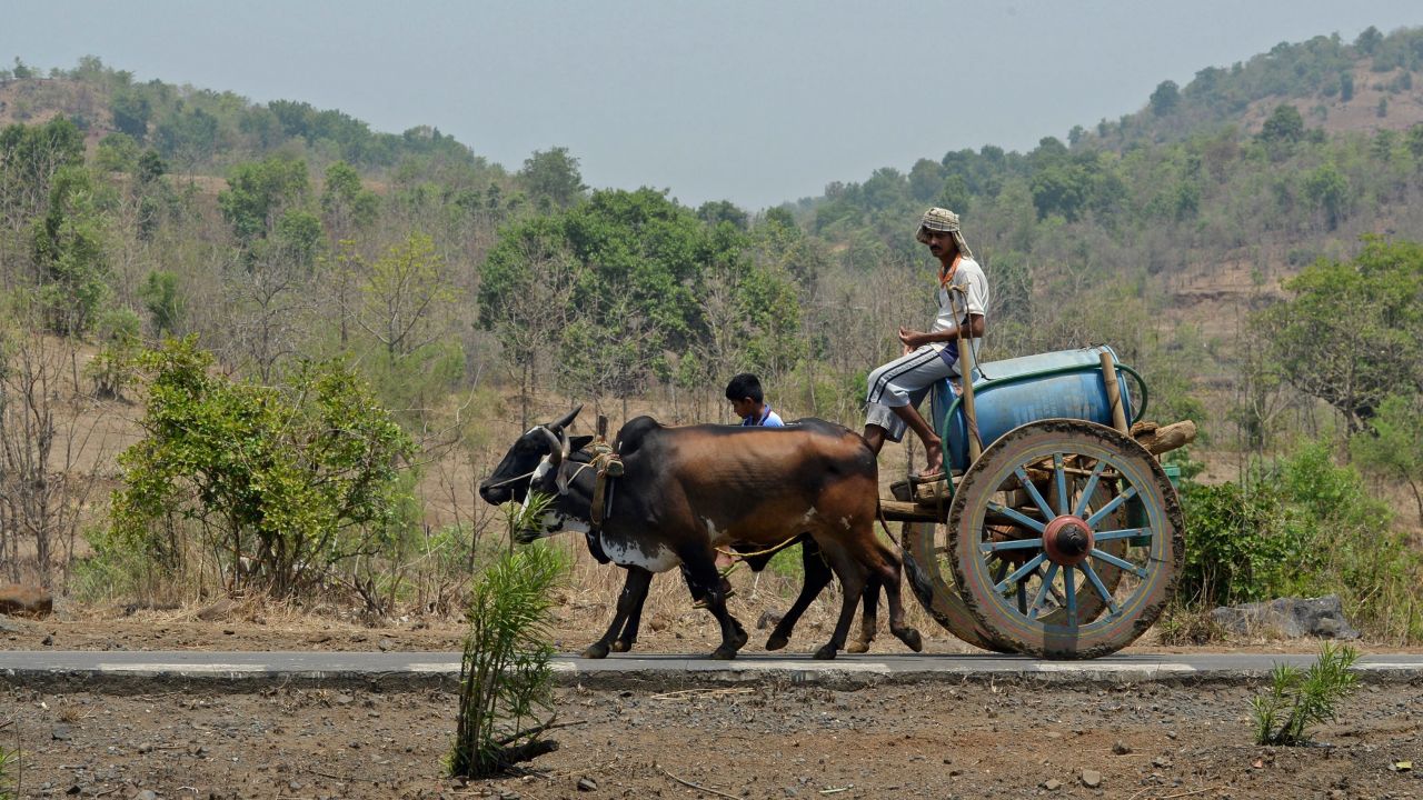 A villager transports water on his cart on May 13.