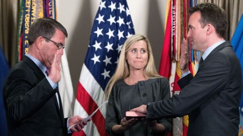 U.S. Defense Secretary Ash Carter, left, swears in Secretary of the Army Eric Fanning during a ceremony at the Pentagon on Wednesday, May 18. Fanning <a href="http://www.cnn.com/2016/05/17/politics/eric-fanning-secretary-of-the-army/" target="_blank">is the first openly gay secretary</a> of a U.S. military branch.