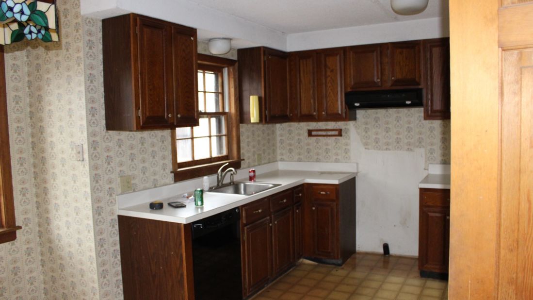 BEFORE: The kitchen space in the house. As they worked through the renovation, Facebook followers sent them ideas.