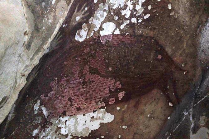 A babirusa -- pig-deer -- still stands out clearly on the walls of the Leang-Leang caves.