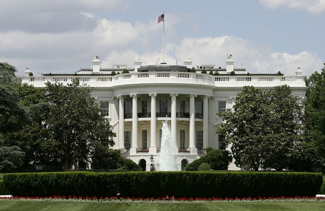 The exterior view of the south side of the White House.