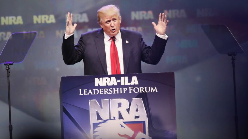 Republican presidential candidate Donald Trump speaks at the National Rifle Association's NRA-ILA Leadership Forum during the NRA Convention at the Kentucky Exposition Center on May 20, 2016 in Louisville, Kentucky.