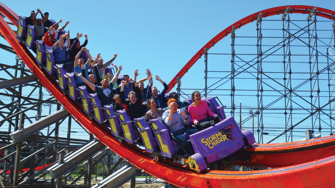The new <a href="https://www.kentuckykingdom.com/" target="_blank" target="_blank">Storm Chaser </a>coaster at Kentucky Kingdom, which stopped being a Six Flags park in 2010, has 12 airtime moments, three inversions and more. 