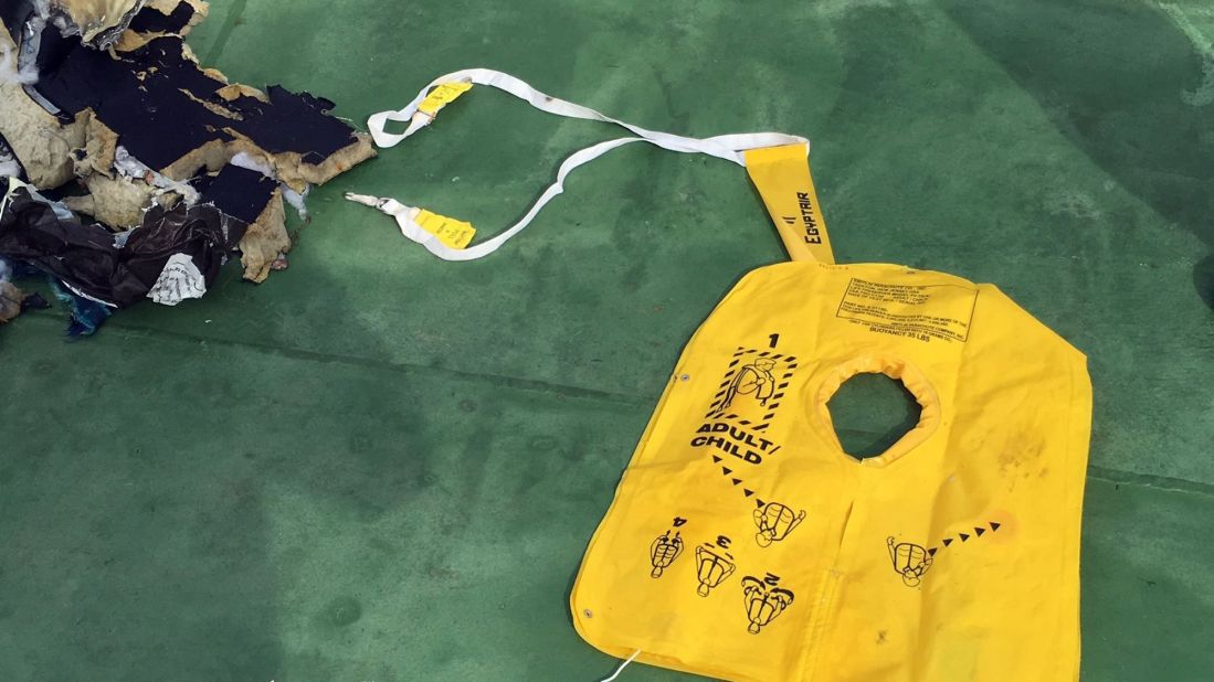 An uninflated life vest is among the debris recovered from the Mediterranean. 