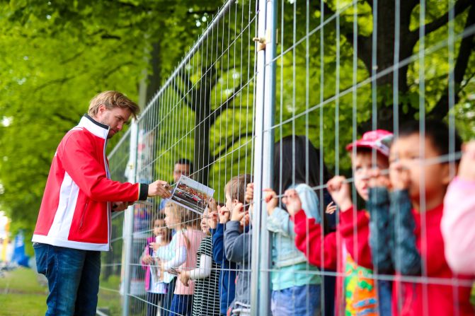 The German, who spent 12 seasons in Formula One, is popular with young fans trackside. 