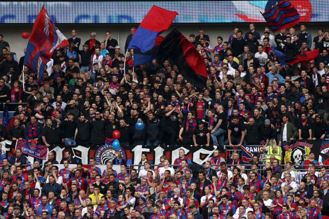 Crystal Palace fans show their colorful and noisy support.