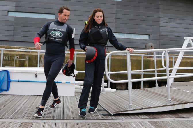 The Duchess then strapped herself in for a ride on Ainslie's 45-foot catamaran. <br />