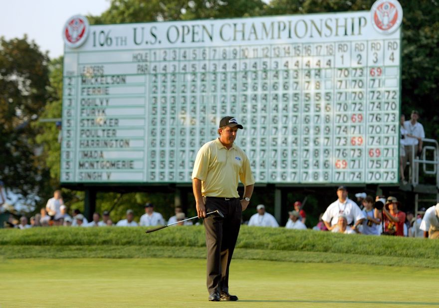 Surviving majors: TPC Harding Park, San Francisco, will host the PGA Championship August 6-9, while the the US Open will be held at the Winged Foot Golf Club, Mamaroneck, New York, September 17-20. Phil Mickelson stands on the 18th green after his last putt in the final round of the 2006 US Open Championship at Winged Foot Golf Club on June 18, 2006 in Mamaroneck, New York. Geoff Ogilvy won the championship by one stroke.