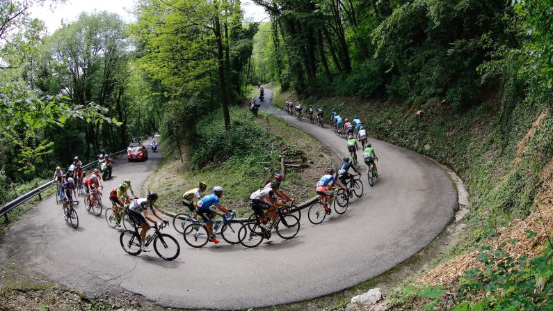 Riders compete during the 13th stage of the 99th Giro d'Italia, Tour of Italy, on May 20, from Palmanova and Cividale del Friuli.