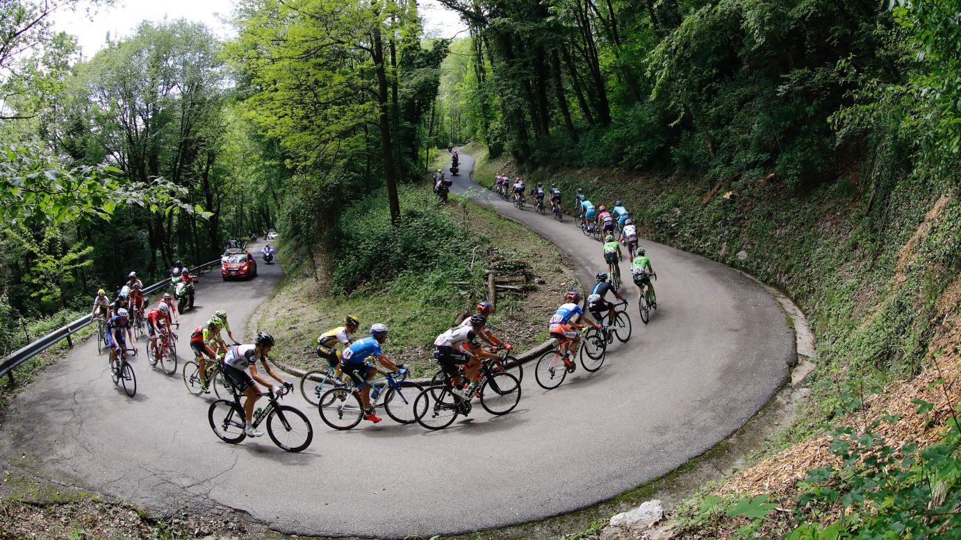 Riders compete during the 13th stage of the 99th Giro d'Italia, Tour of Italy, on May 20, from Palmanova and Cividale del Friuli.