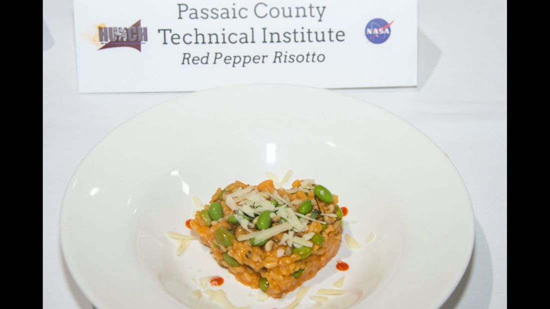 As part of the HUNCH Culinary Challenge, 10 high school teams cooked dishes for consideration for astronauts aboard the International Space Station. The team from Passaic County Technical Institute made the winning red pepper risotto dish. 