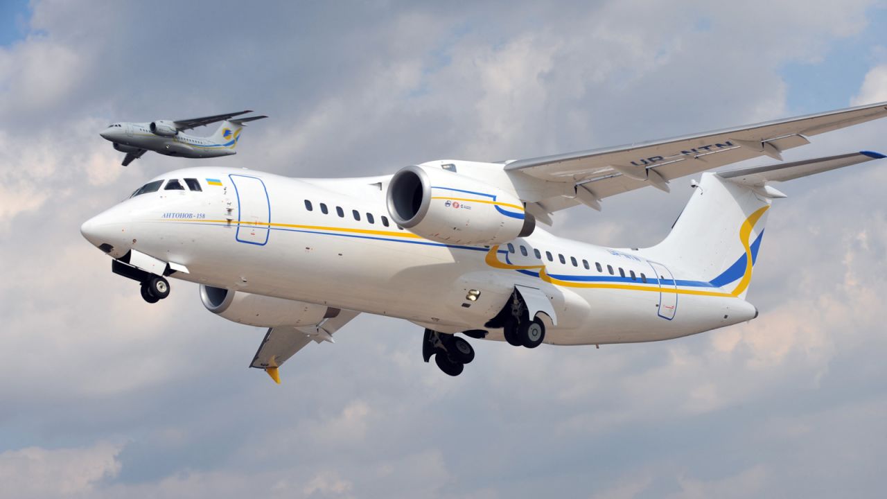 The first Antonov-158 takes off from the plant's aerodrome in Kiev during its first test-flight in April 2010.