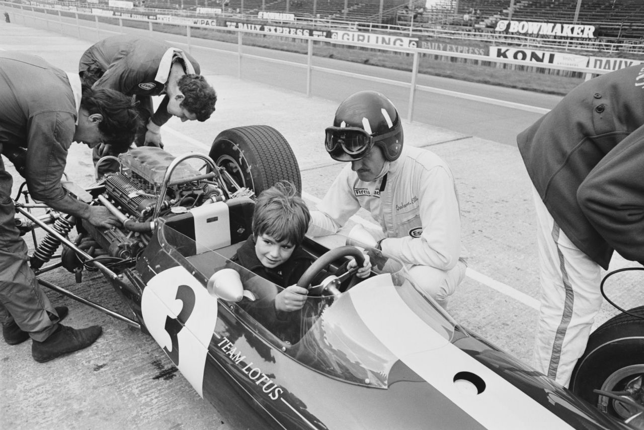 Hill seen here showing his son, Damon, the ropes at Silverstone in 1967. Hill Jr. would follow in his father's footsteps winning the F1 world title in 1996. Graham won the title twice -- in 1962 and 1968 -- before tragically being killed in a plane crash in 1975. 