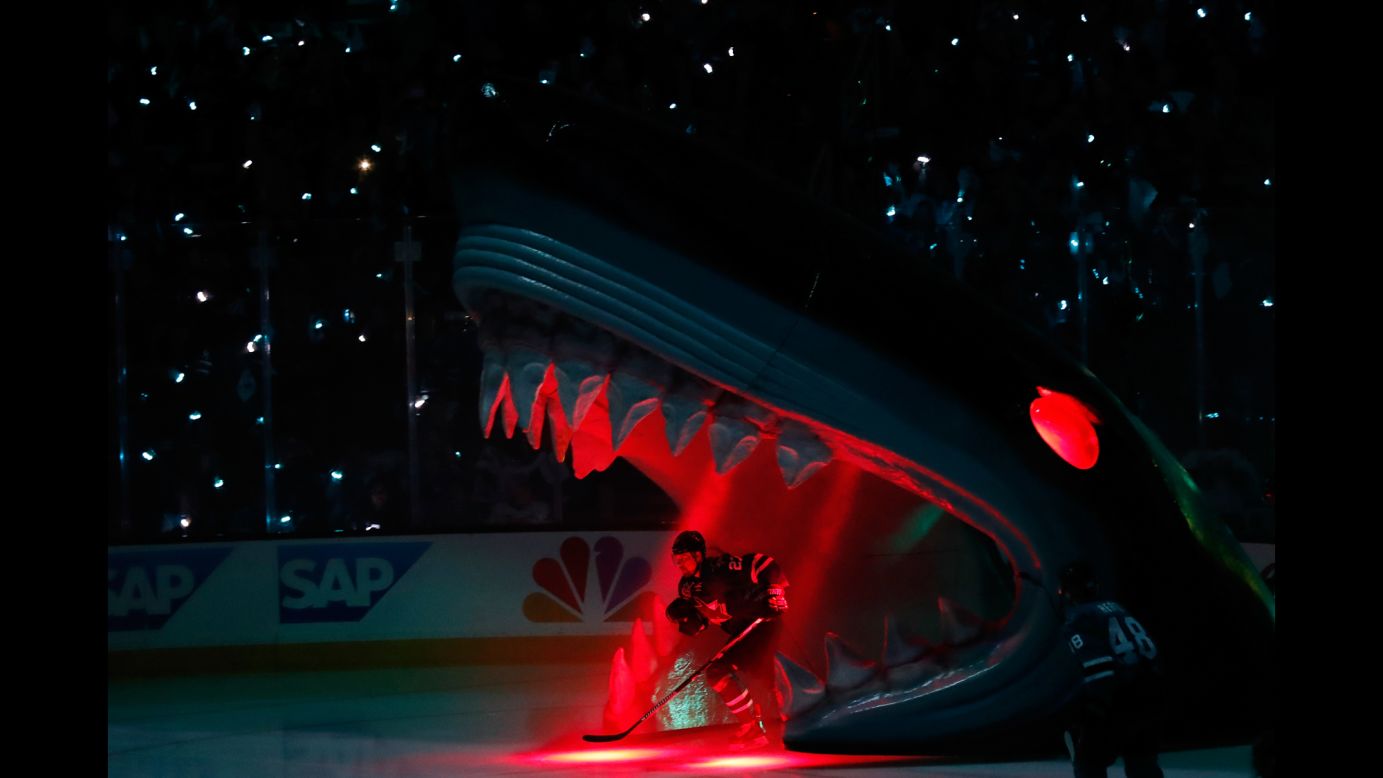 Joonas Donskoi, a forward with the San Jose Sharks, skates onto the ice Saturday, May 21, before Game 4 of the NHL's Western Conference Final. <a href="http://www.cnn.com/2016/05/17/sport/gallery/what-a-shot-sports-0517/index.html" target="_blank">See 28 amazing sports photos from last week</a>