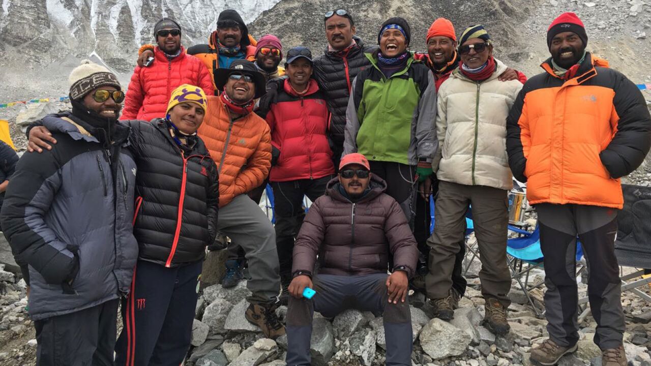 Indian climber Subash Paul (far left) died Sunday. He is pictured here with Paresh Chandra Nath, second from right, and Goutam Ghosh, third from right, who are missing.