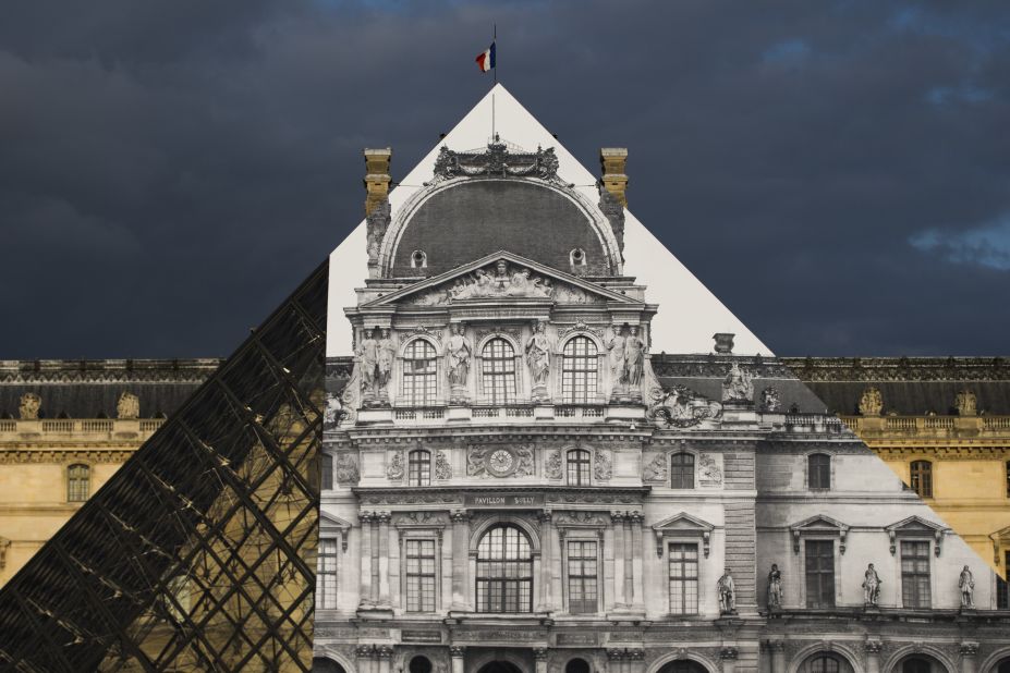 Street artist JR created the <a href="http://edition.cnn.com/2016/05/24/arts/jr-louvre/">ultimate trompe l'oeil illusion</a> when he covered I.M. Pei's famous Pyramid with a black-and-white photograph in May 2016.