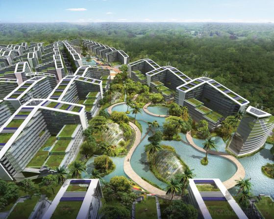 The Novaliches Eco Park in Quezon City, Philippines, is a 50-hectare masterplan design that embraces the natural landscape -- including a reservoir -- to create a series of self-sustaining eco-villages. The design aims to reduce energy and water consumption by 50% through the use of sustainable water recycling, solar panels and automated energy management systems. 