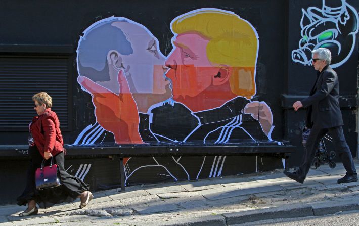 This isn't the first time a piece of art has emerged satirizing Trump in a steamy embrace. <a href="index.php?page=&url=http%3A%2F%2Fedition.cnn.com%2F2016%2F05%2F15%2Fpolitics%2Fdonald-trump-vladimir-putin-mural%2F" target="_blank">Artist Mindaugas Bonanu created a similar work earlier this month in the Lithuanian capital of Vilnius</a>, this time featuring the Republican presidential candidate and Russian President Vladimir Putin. 