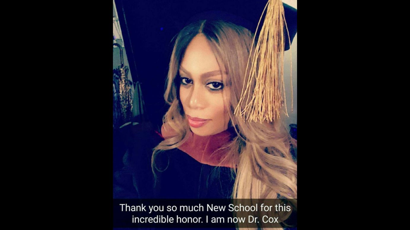 Actress Laverne Cox received an honorary degree from The New School in New York, where she spoke during the commencement ceremony on Friday, May 20. "Thank you @thenewschool for this incredible honor," <a href="https://www.instagram.com/p/BFo0tpPCh3n/" target="_blank" target="_blank">she said on Instagram.</a> "Thank you to the faculty and graduating class for welcoming me today with so much love."