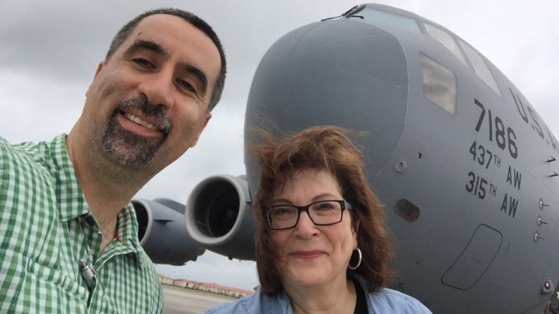 CNN Pentagon Correspondent Barbara Starr and photojournalist Khalil Abdallah take a selfie with a C-17 transport plane before flying from Tampa, Florida, to the Mideast. CNN and a couple other journalists were asked to make this trip by Gen. Joseph Votel, who is overseeing the U.S.-led coalition war against ISIS in Syria and Iraq,