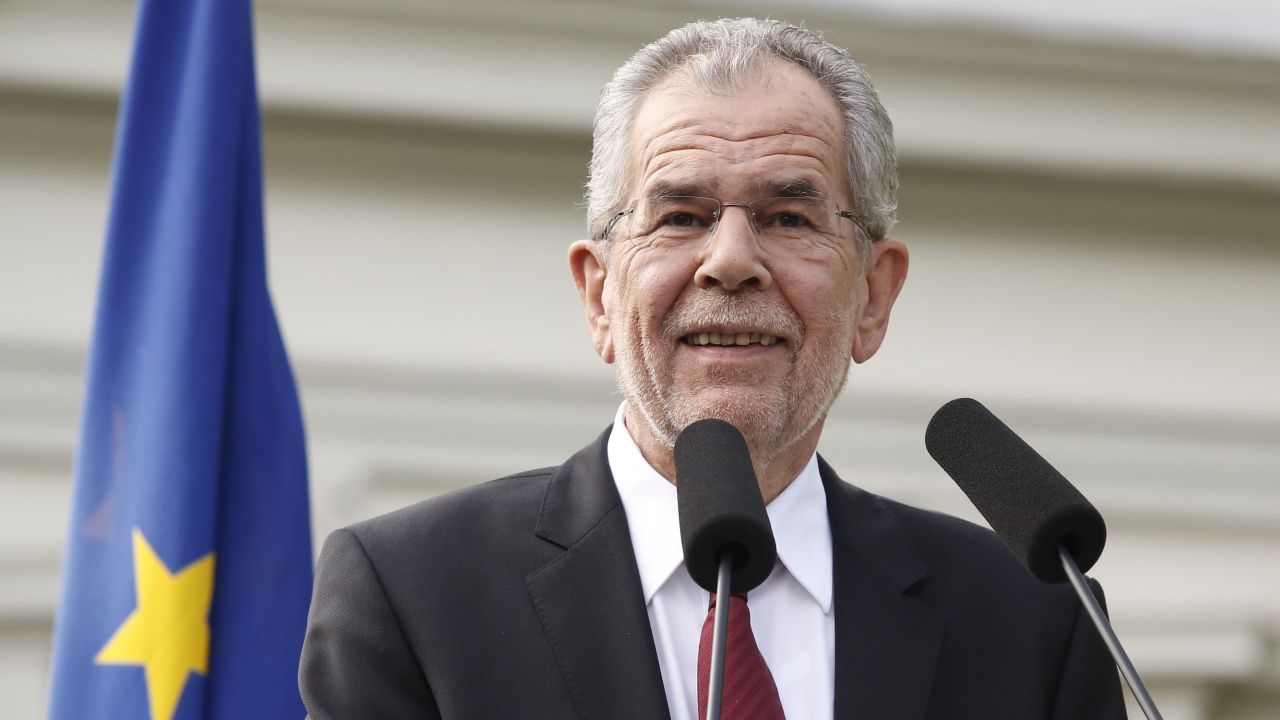 Alexander Van der Bellen speaks at a news conference after winning the election in Vienna, Austria, on May 23, 2016.