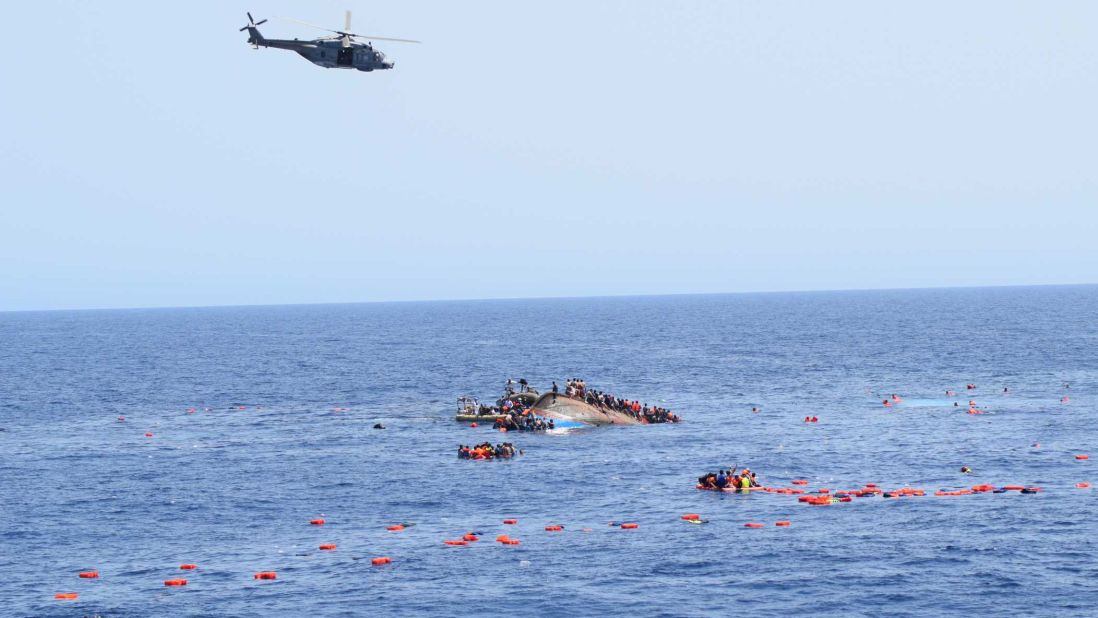 An Italian helicopter assisted in the rescue at sea. At least seven people died but 500 were rescued.