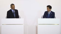 President Barack Obama speaks after a bilateral meeting with Japanese Prime Minister Shinzo Abe during the Group of Seven, or G7, summit meetings in Shima, Japan, on Wednesday, May 25.