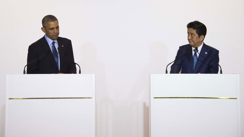 President Barack Obama speaks after a bilateral meeting with Japanese Prime Minister Shinzo Abe during the Group of Seven, or G7, summit meetings in Shima, Japan, on Wednesday, May 25.