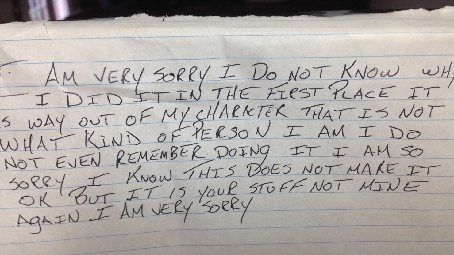 A thief returned items and left an apology note, said Kentucky authorities.