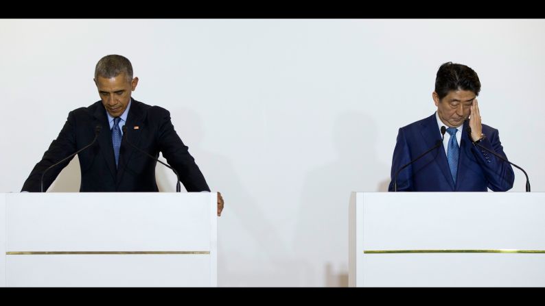 U.S. President Barack Obama pauses for a translation during a bilateral meeting with Japanese Prime Minister Shinzo Abe in Shima, Japan, on Wednesday, May 25.